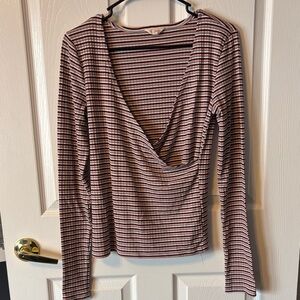 Overlapping V-neck Blouse